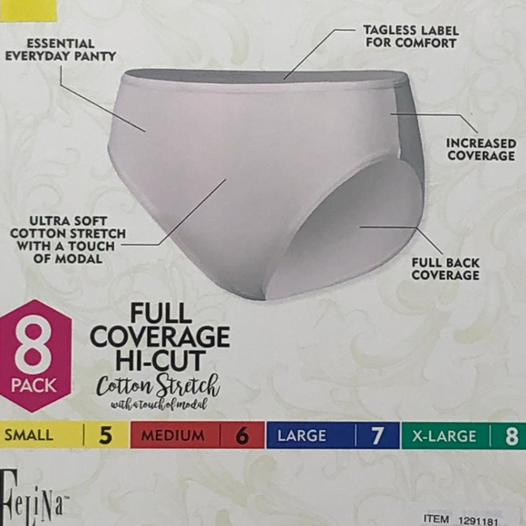 Felina 8 packs Full Coverage Hi-Cut Cotton Stretch - Picture 3 of 3